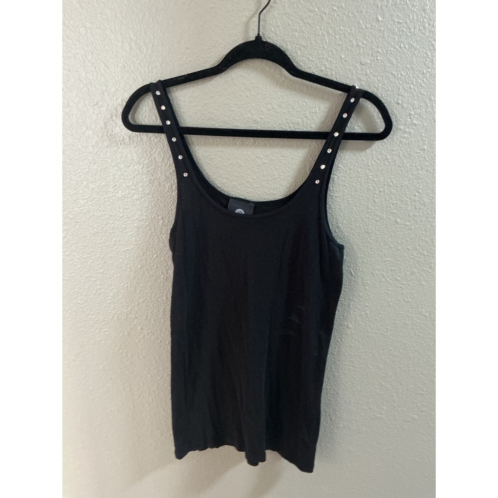 Scandalicious Tank Top Womens Large Black Excellent Rhinestone Strap Y2K